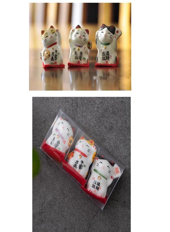 realideas Set of 3 Mini Japanese Ceramic Maneki Neko Lucky Fortune cat Figurines Waving Fortune Decor Ornaments for Home Decor, Gifts for Mom, Girlfriend - Image 2